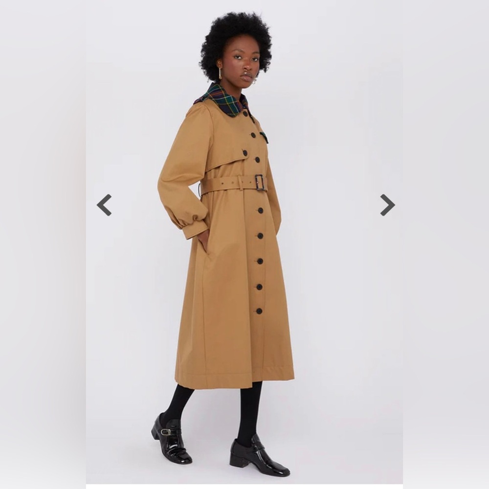 New w/tags SHRIMPS Dexter Trench Coat with Plaid Details - Sz. UK 8/ USA 4 - Picture 2 of 13